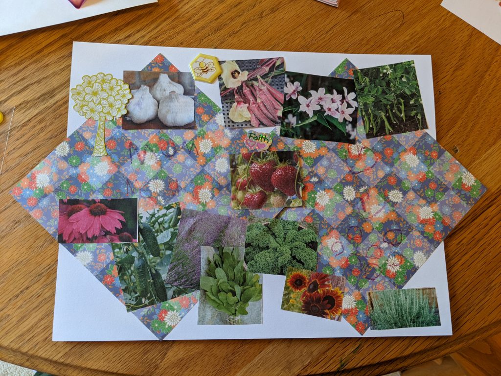 Vision board collage with photos of plants and vegetables